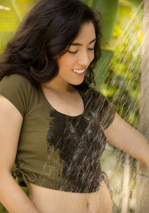 18 year old girl Barbie Bree strips to pink leg warmers in her bedroom